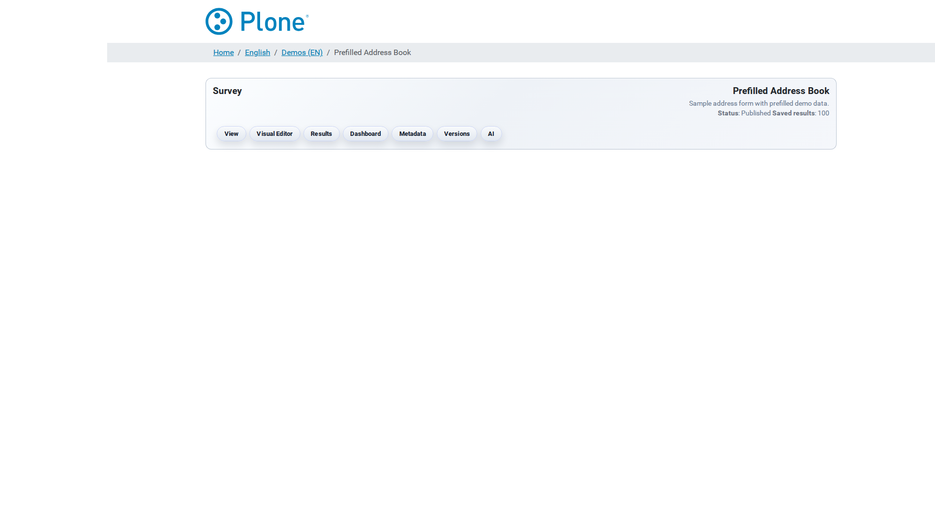 Survey landing page with the survey navigation